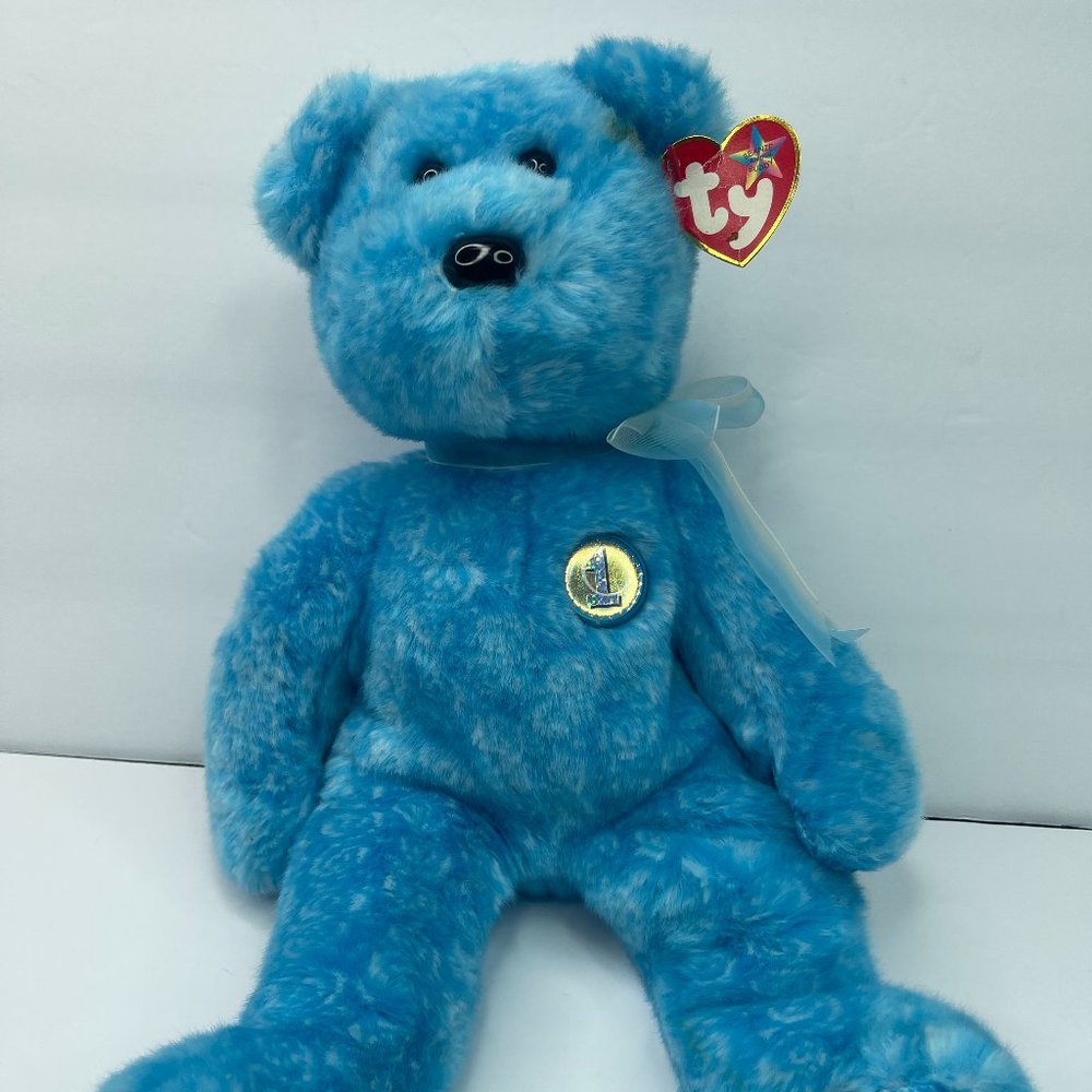 Vintage Ty Beanie Baby Rare 15" - Classy 2001 The People's Beanie Blue Bear